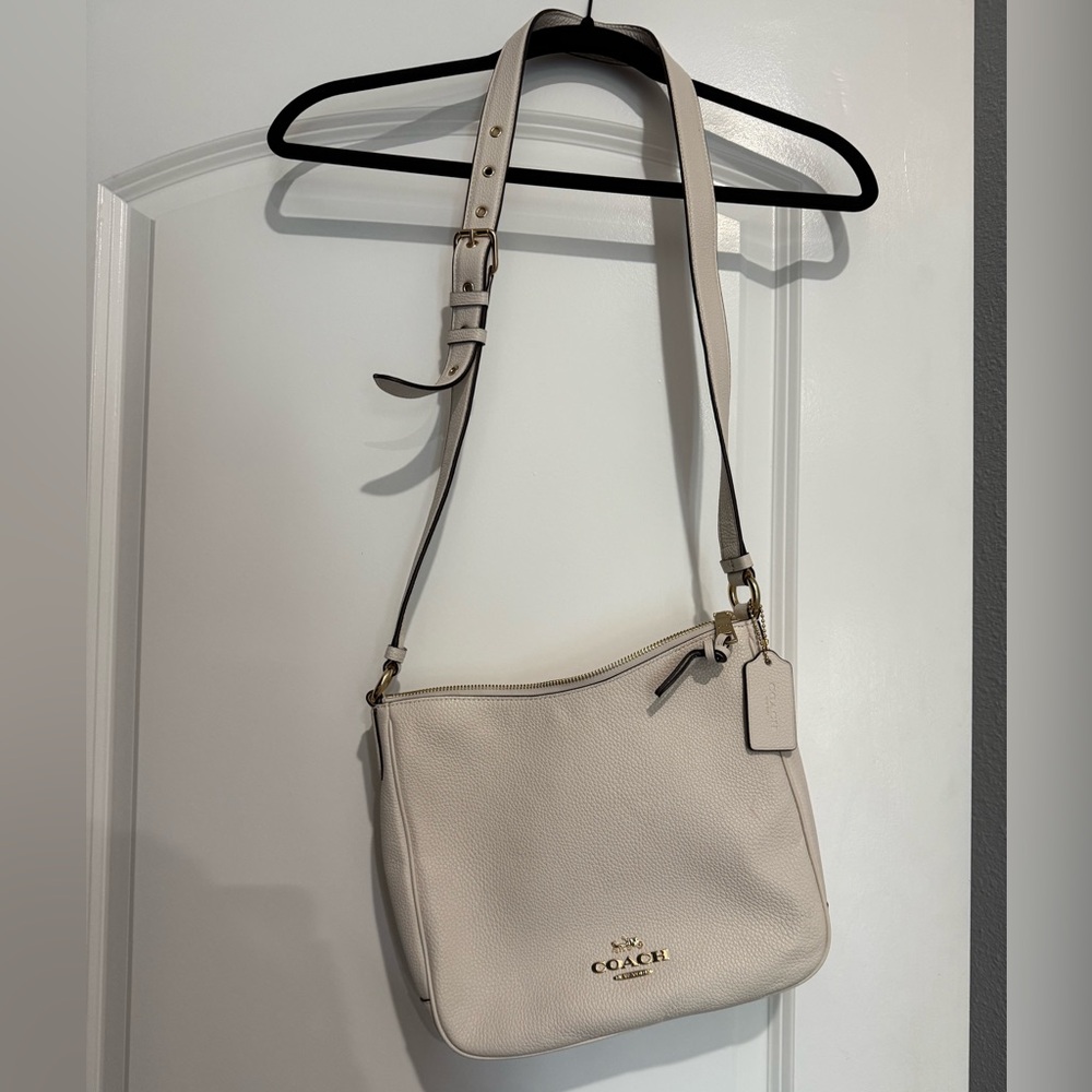 Coach Ellie File Bag, Cream/Chalk Pebbled Leather with Gold Accents, Crossbody